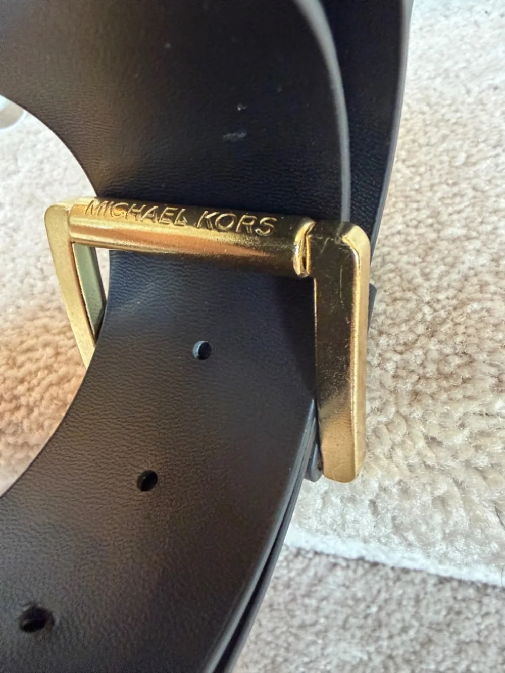 Michael Kors Black Wide Waist Statement Belt Gold Square Buckle Size P/L